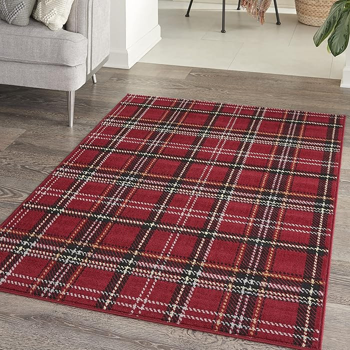 Nourison Home Grafix Red 3'9'' x 5'9'' Area-Rug, Modern, Plaid, Bed Room, Living Room, Dining Roo... | Amazon (US)