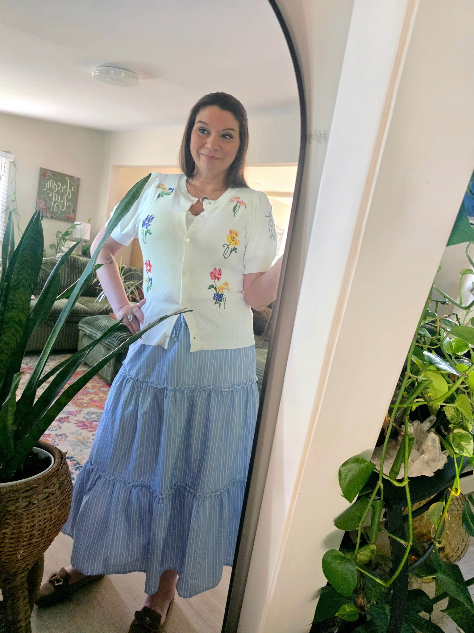 If you're following along this is Walmart outfit #2 from last weekends haul!! The skirt on sale $10 😍 whattttt.. I'm here for it!! The cute sweater only $18! 👏👏 They're both good quality too the sweater especially.  I'm wearing my favorite super soft American Eagle t-shirt under it cause you can never go wrong, i have them in every color!! I'm loving these comfortable easy, affordable looks that stores are giving right now. 🙌🔗👇#affiliate #affiliatelink #walmartfinds

#LTKdayinmylife #LTKgrwm #LTKOver40