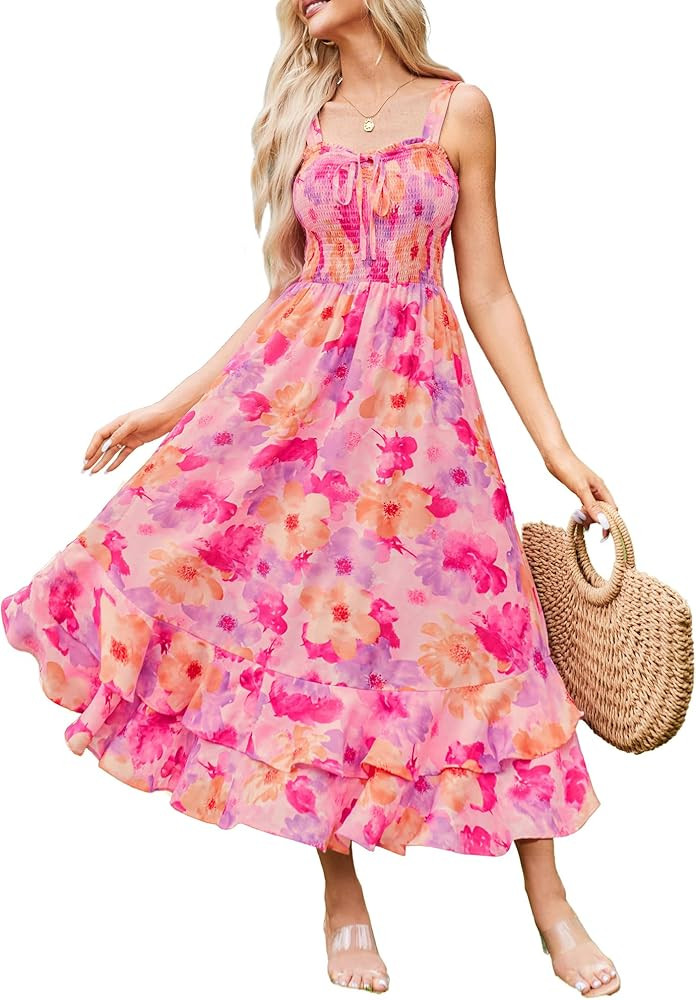 GRACE KARIN Women's 2025 Summer Floral Boho Dress Square Neck Strapped Swing A Line Sundress Beac... | Amazon (US)