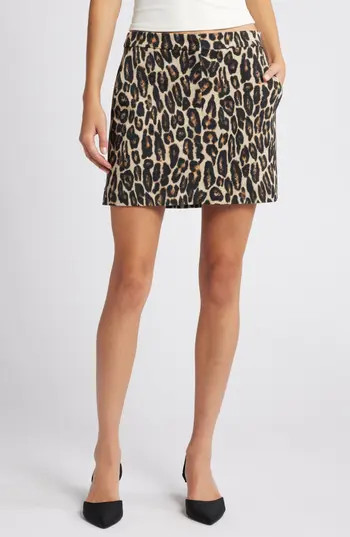 Theory Leopard Print Stretch Wool Miniskirt in Beige Multi at Nordstrom Rack, Size 10 | Nordstrom Rack
