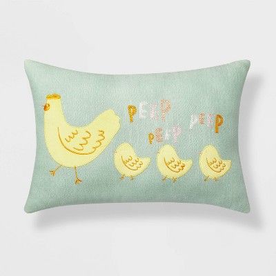 Chick Applique Easter Lumbar Throw Pillow Mint/Yellow - Spritz™ | Target