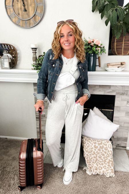 Amazon loungewear set with a fitted top and wide leg pants, denim jacket, high top sneakers and white belt bag.  Grab your regular size with everything. 


// Summer outfits 2024, travel outfit, fall loungewear set, rolling hard shell suitcase, pink suitcase, travel bags, mom outfit ideas, summer outfit amazon, Amazon outfit ideas, casual outfit ideas, spring outfit inspo, casual fashion, amazon summer fashion, amazon casual outfit, cute casual outfit, outfit inspo, outfits amazon, outfit ideas, amazon shoes, Amazon bag, purse, size 4-6, casual summer outfits, casual outfit ideas everyday, summer fashion #ltkfindsunder100

#LTKStyleTip #LTKTravel #LTKFindsUnder50