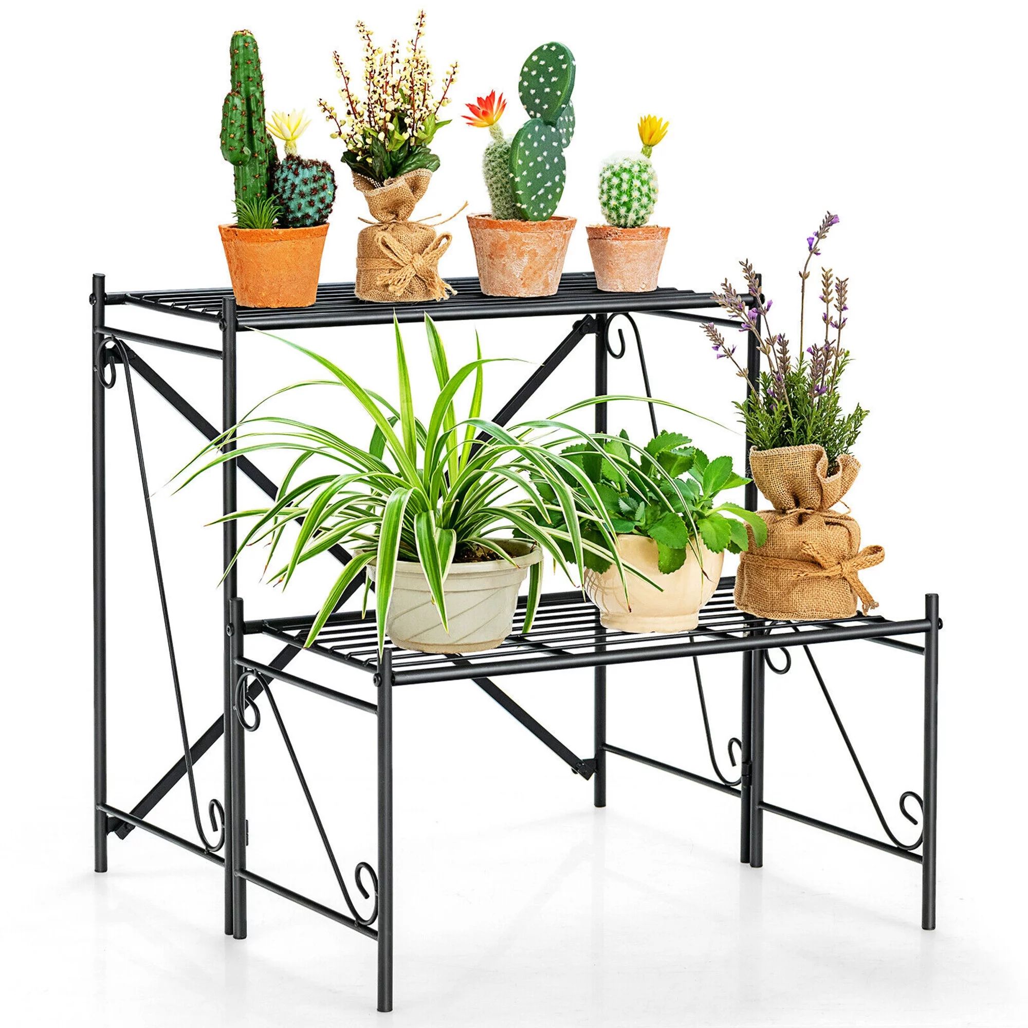 Gymax 2-Tier Stair Style Metal Plant Stand Flower Pot Display Holder Indoor & Outdoor | Walmart (US)