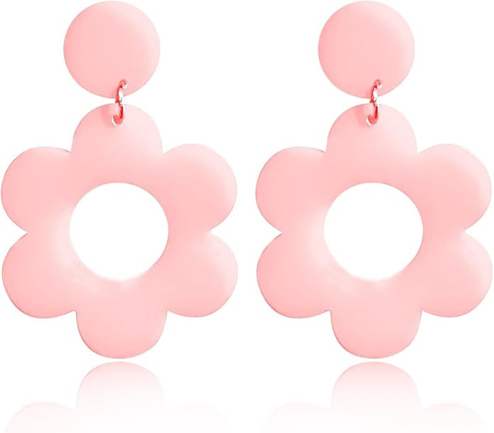 Vintage 60s 70s Big Flower Dangle Earrings Colorful Floral Acrylic Daisy Flower Drop Earring Hawa... | Amazon (US)