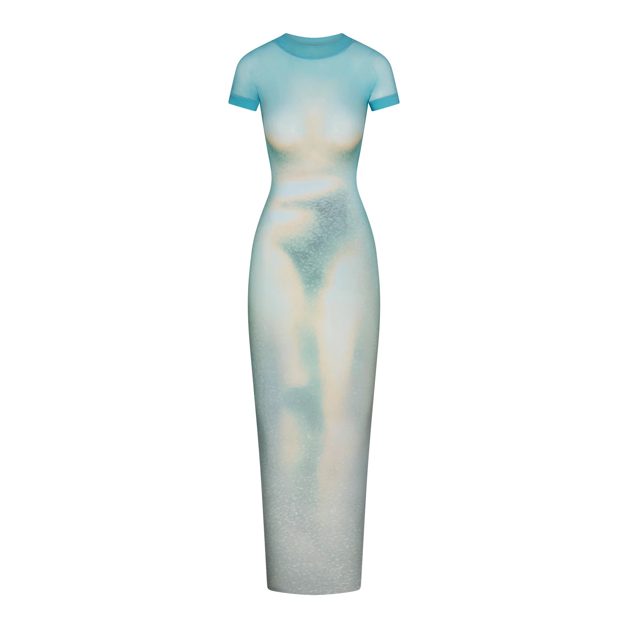 MESH COVER-UPS LONG DRESS | CYAN FK BODY PRINT | SKIMS | SKIMS (US)