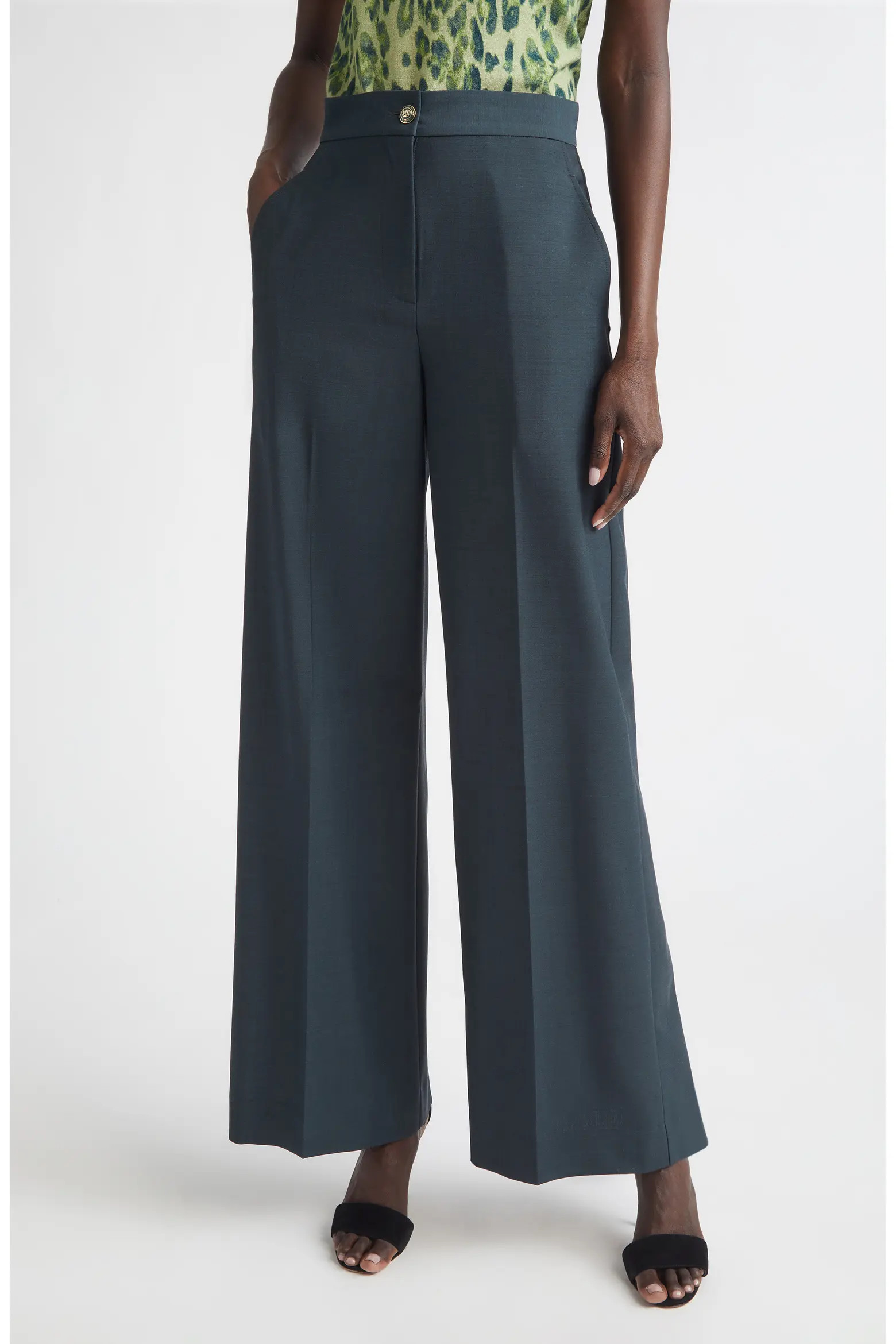 Mélange Wool Blend Stretch Twill Wide Leg Pants (Women) | Nordstrom | Nordstrom
