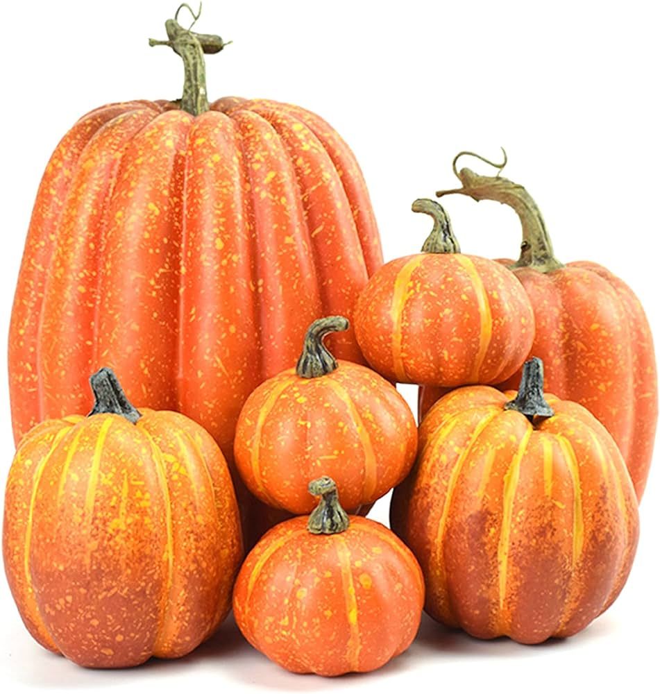 7Pcs Artificial Pumpkins Faux Foam Fall Harvest Pumpkin Halloween Thanksgiving Decorations Indoor... | Amazon (US)