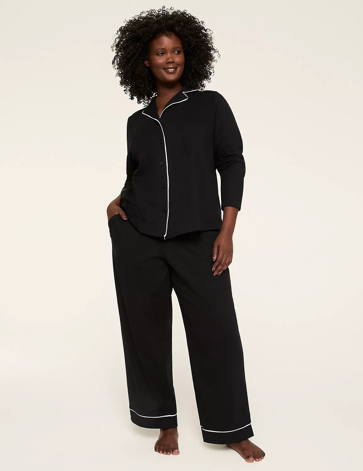 Comfy Cotton Notch-Neck Top & Pant PJ Set | Lane Bryant (US)