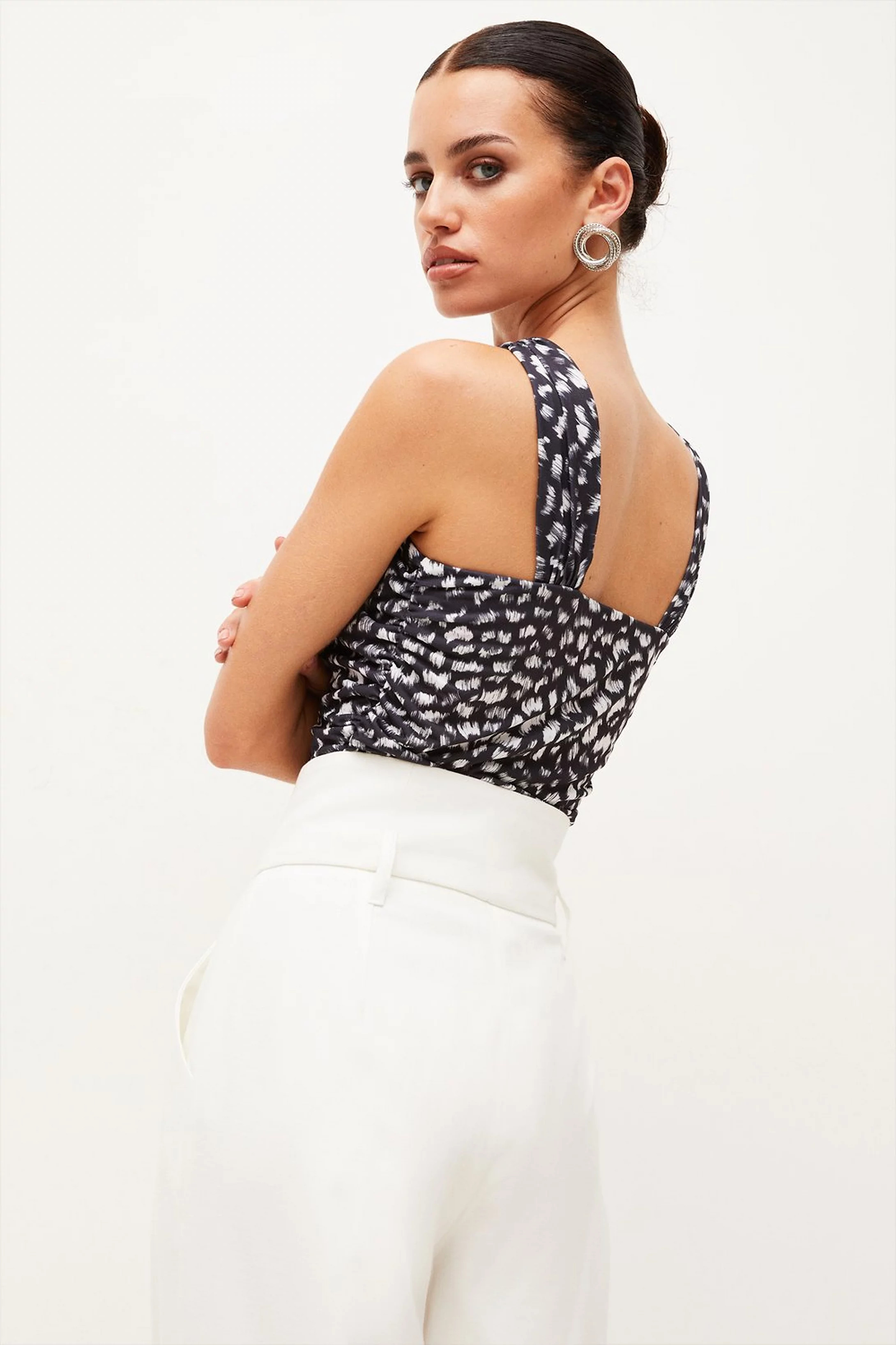 Petite Animal Print Cut Out Jersey Crepe Top | Karen Millen UK & IE