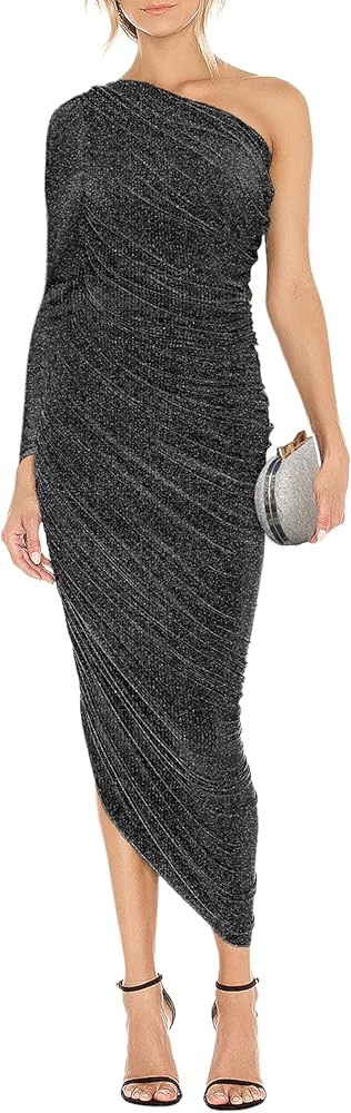 Gentlewarm Women's One Shoulder Cocktail Dress Glitter Sexy Ruched Bodycon Irregular Hem Prom For... | Amazon (US)