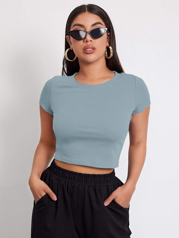 SHEIN EZwear Rib-knit Crop Top | SHEIN