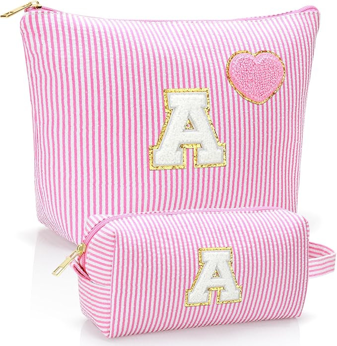 Initial Makeup Bag Personalized Preppy Cosmetic Bag Trendy Toiletry Travel Bag For Teen Girls Kid... | Amazon (US)