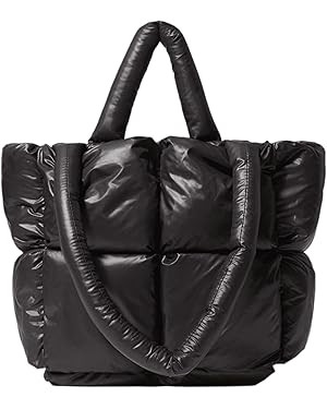 Women Padded Shoulder Bag Luxury Check Tote Bag Soft Pillow Handbag Quilted Puffy High Capacity U... | Amazon (US)