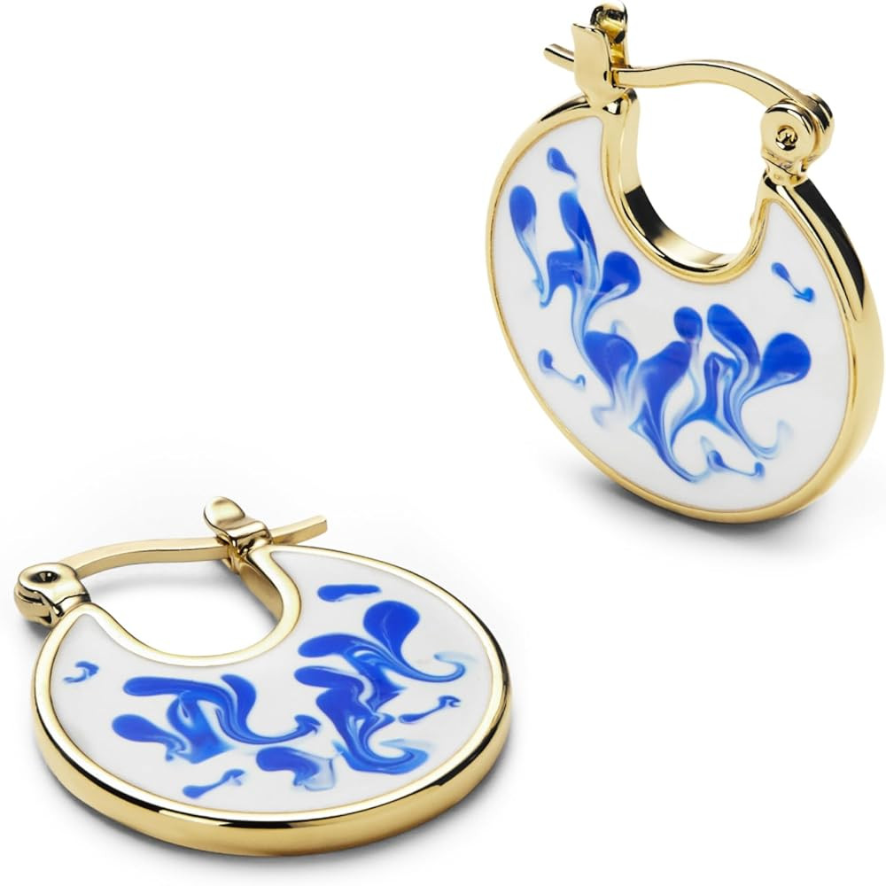 Ana Luisa Hana Marble Blue Enamel Gold Earrings for Women - Dainty 14K Gold Plated Hand-Painted E... | Amazon (US)