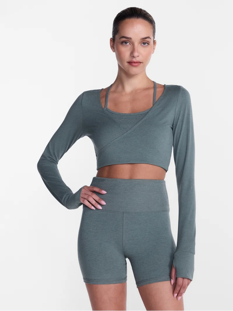 Athletic Works Women's ButterCore Wrap Top with Built In Bra, Sizes XS-XXXL | Walmart (US)