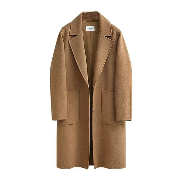 Women's Winter Felt Pea Coat Single Breasted Lapel Collar Long Jacket M-XL Solid Color Long Overc... | Walmart (US)