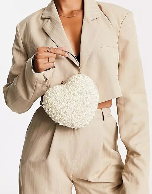 True Decadence heart clutch in embellished faux pearl with chain strap | ASOS (Global)