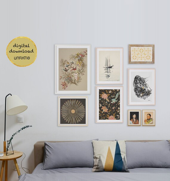Printable boho gallery wall set 8 prints downloadable art  | Etsy | Etsy (US)