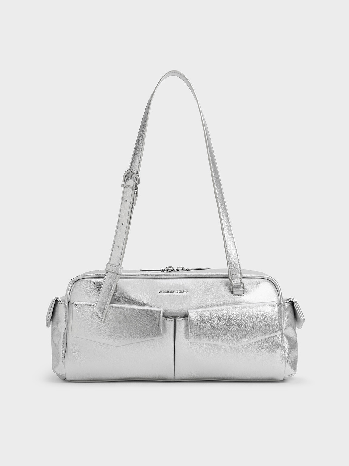 Rachel Elongated Multi-Pocket Shoulder Bag
    
         - Silver | Charles & Keith EU