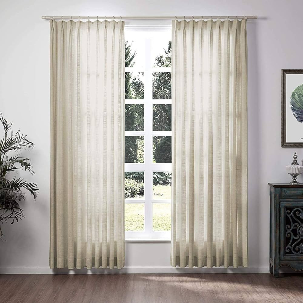 TWOPAGES 52 W x 108 L inch Pinch Pleat Darkening Drape Faux Linen Curtain Drapery Panel for Livin... | Amazon (US)