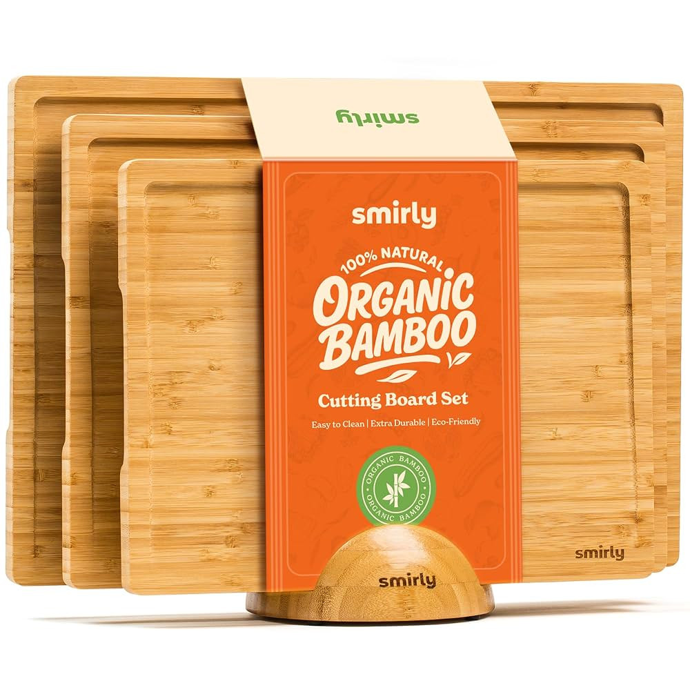SMIRLY Wooden Cutting Boards For Kitchen Meal Prep & Serving - Bamboo Cutting Board Set with Hold... | Amazon (US)