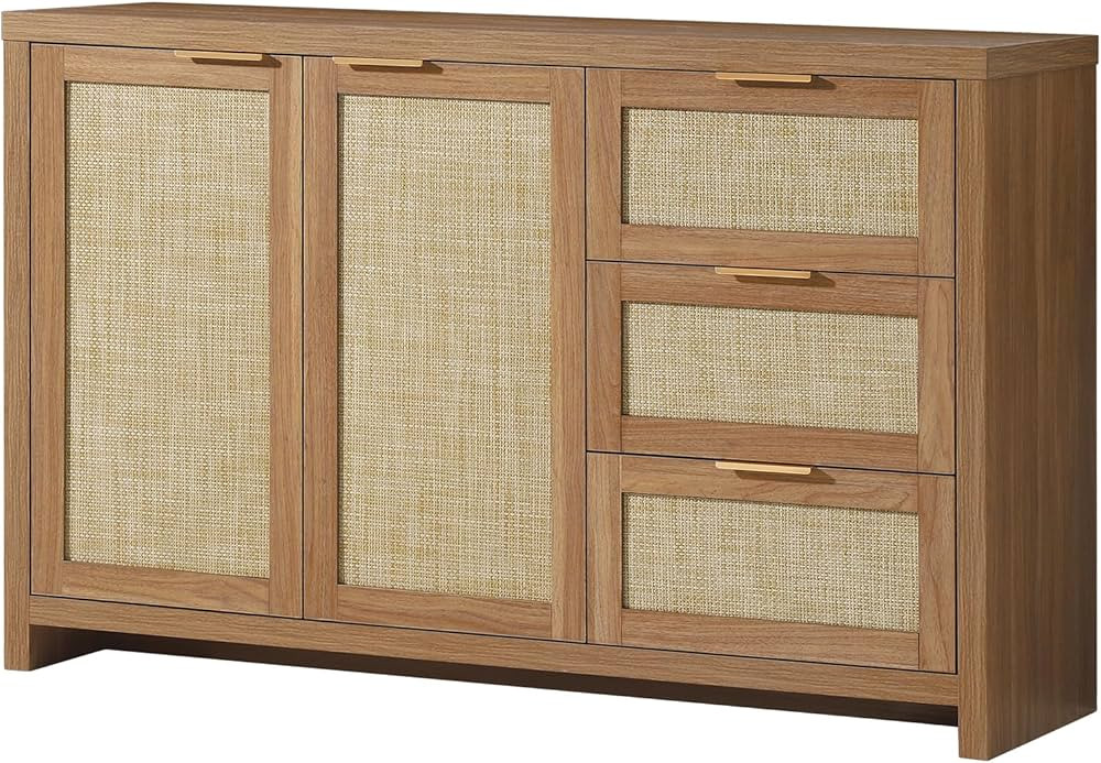 Kitchen Storage Cabinets, Buffet Cabinet with Storage Rattan Sideboard Cabinet Organizer 3 Drawer... | Amazon (US)