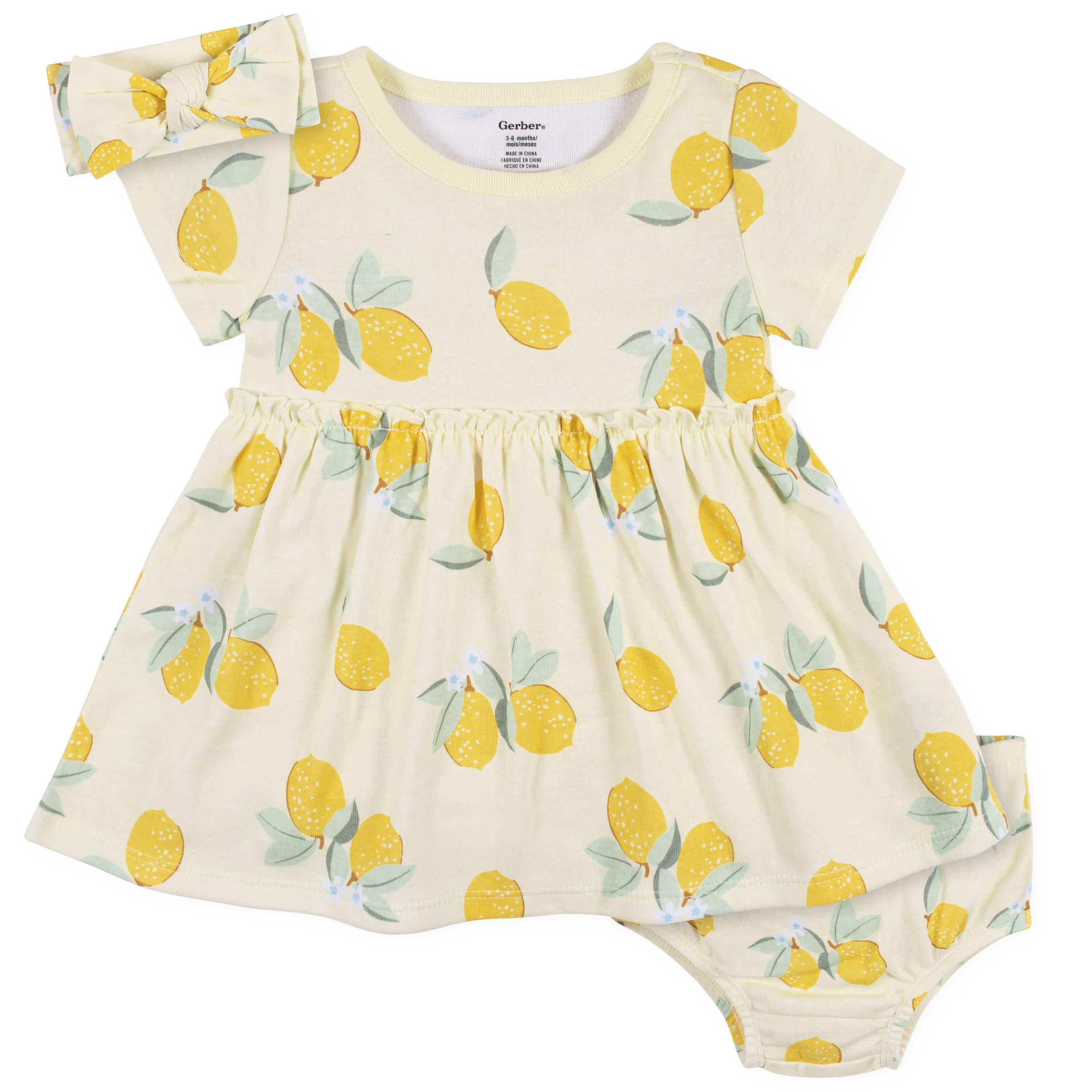 3-Piece Baby & Toddler Girls Little Lemon Dress, Diaper Cover & Headband Set | Gerber Childrenswear