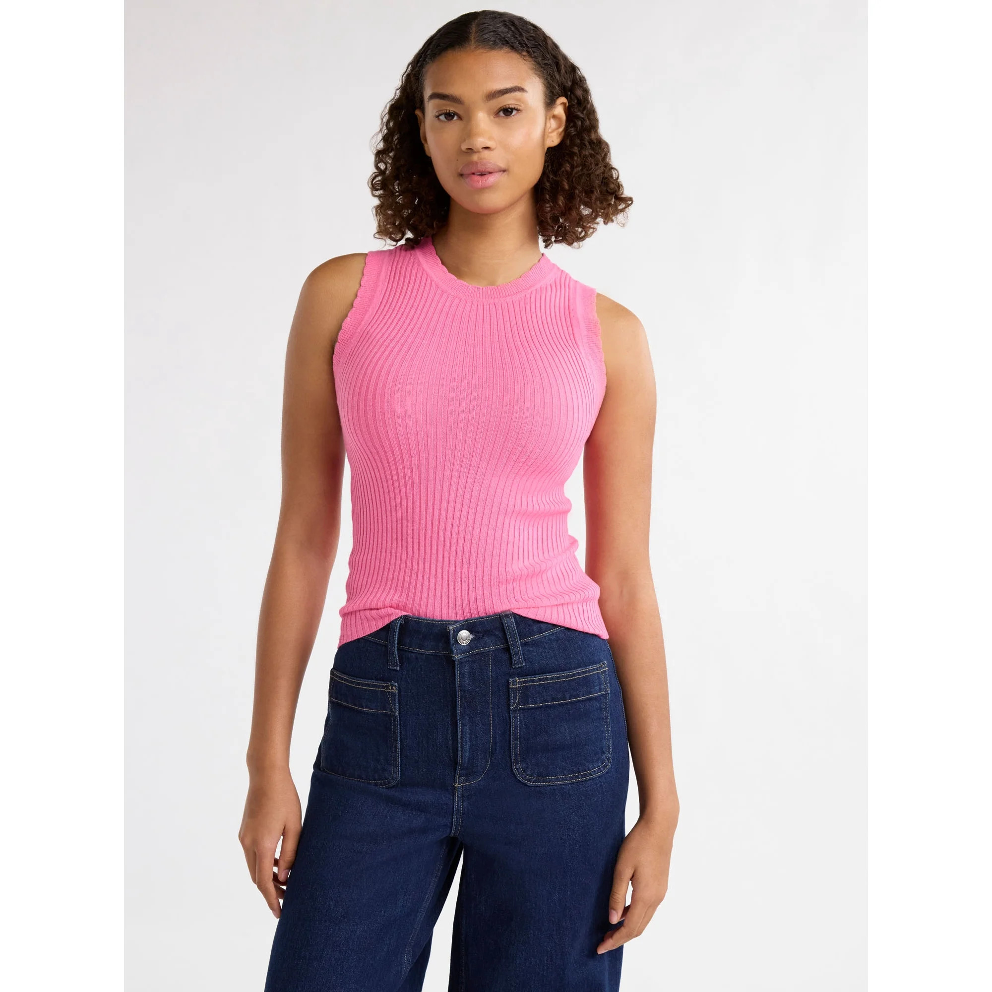 Free Assembly Women’s Scallop Trim Sleeveless Sweater, Lightweight, Sizes XS-XXXL | Walmart (US)