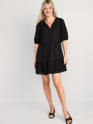 Puff-Sleeve Tiered Embroidered Mini Swing Dress for Women | Old Navy (US)