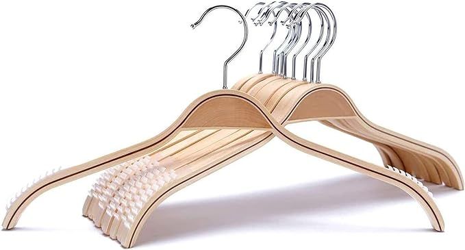 JS HANGER Lightweight Non Slip Wooden Hangers - 10 Pack Heavy Duty Wood Coat Hangers with Soft St... | Amazon (US)