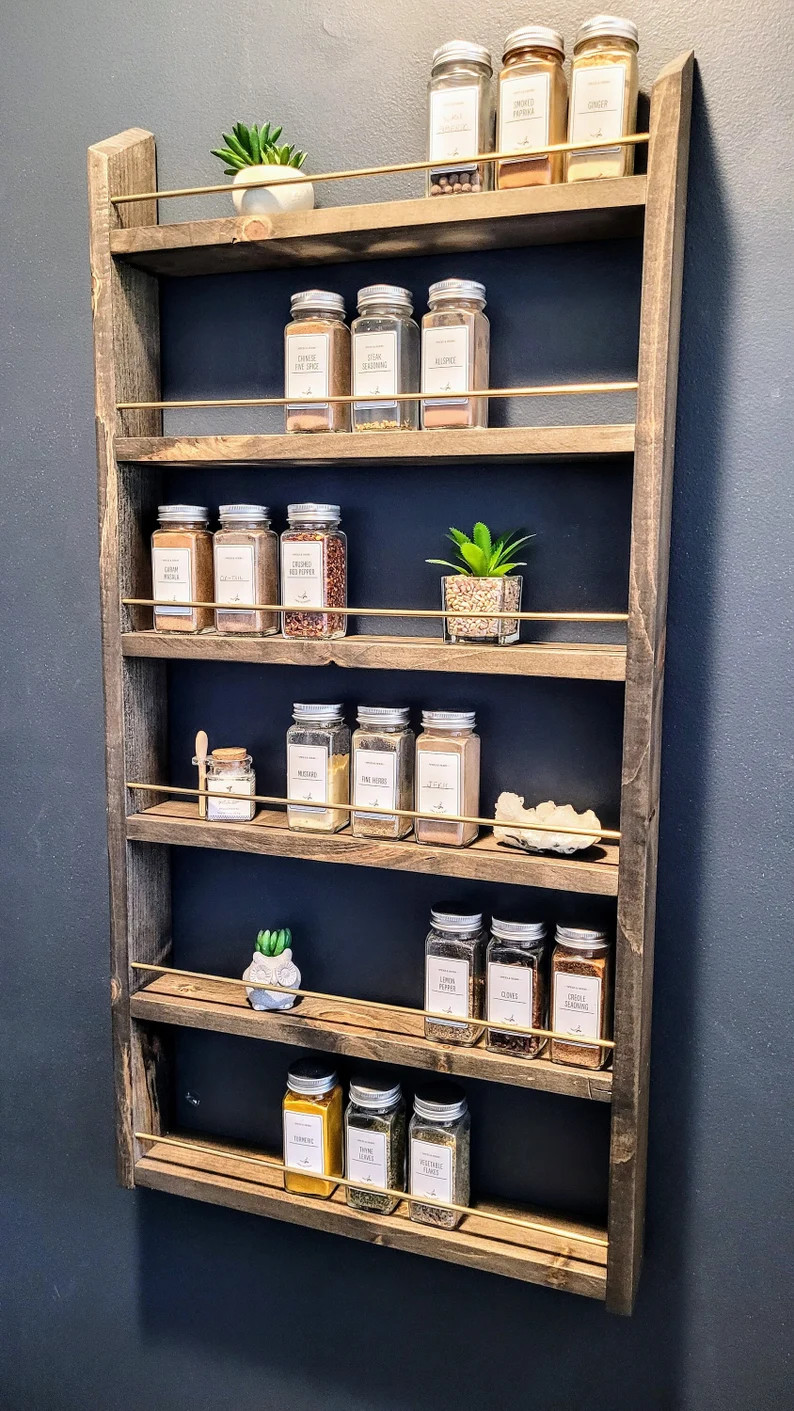 18 Wide Classy Brass Rod Spice Rack Unique 1-8 Shelf Wall Mounted / Countertop Spice Holder Moder... | Etsy (US)
