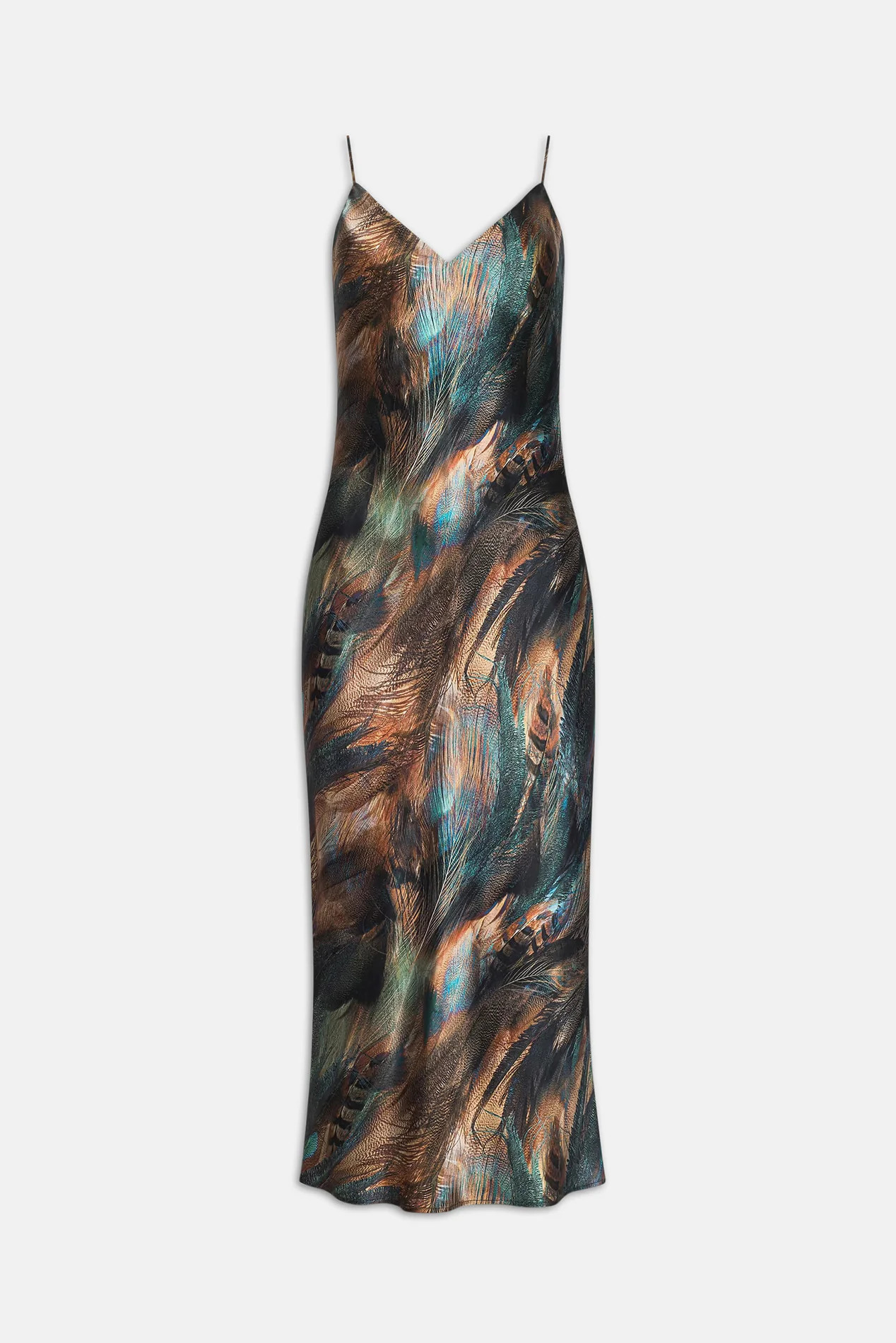 Seridie Silk Slip Dress Teal Multi Mix Feather | Blue & Cream