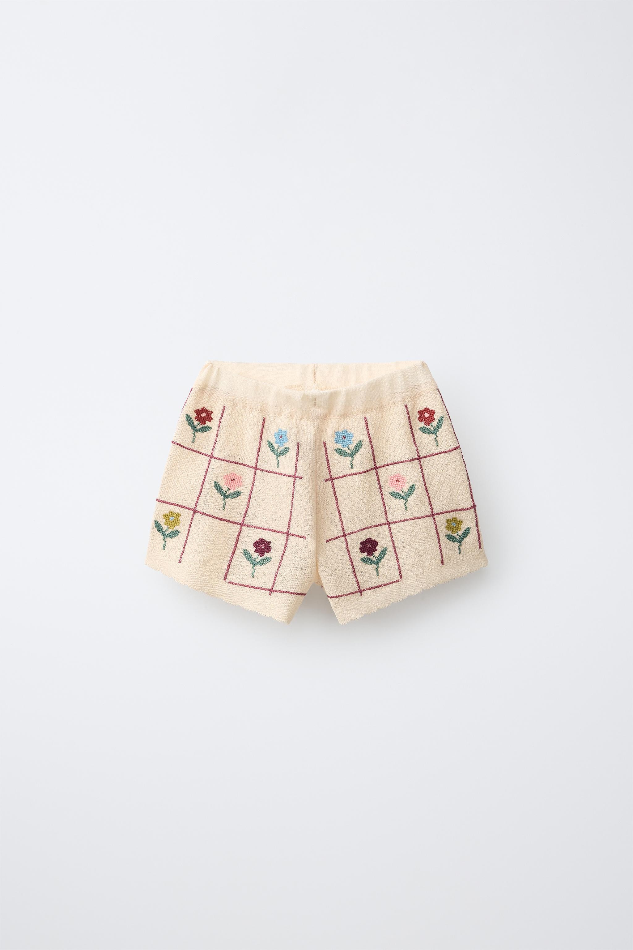 KNIT FLORAL SHORTS | Zara US