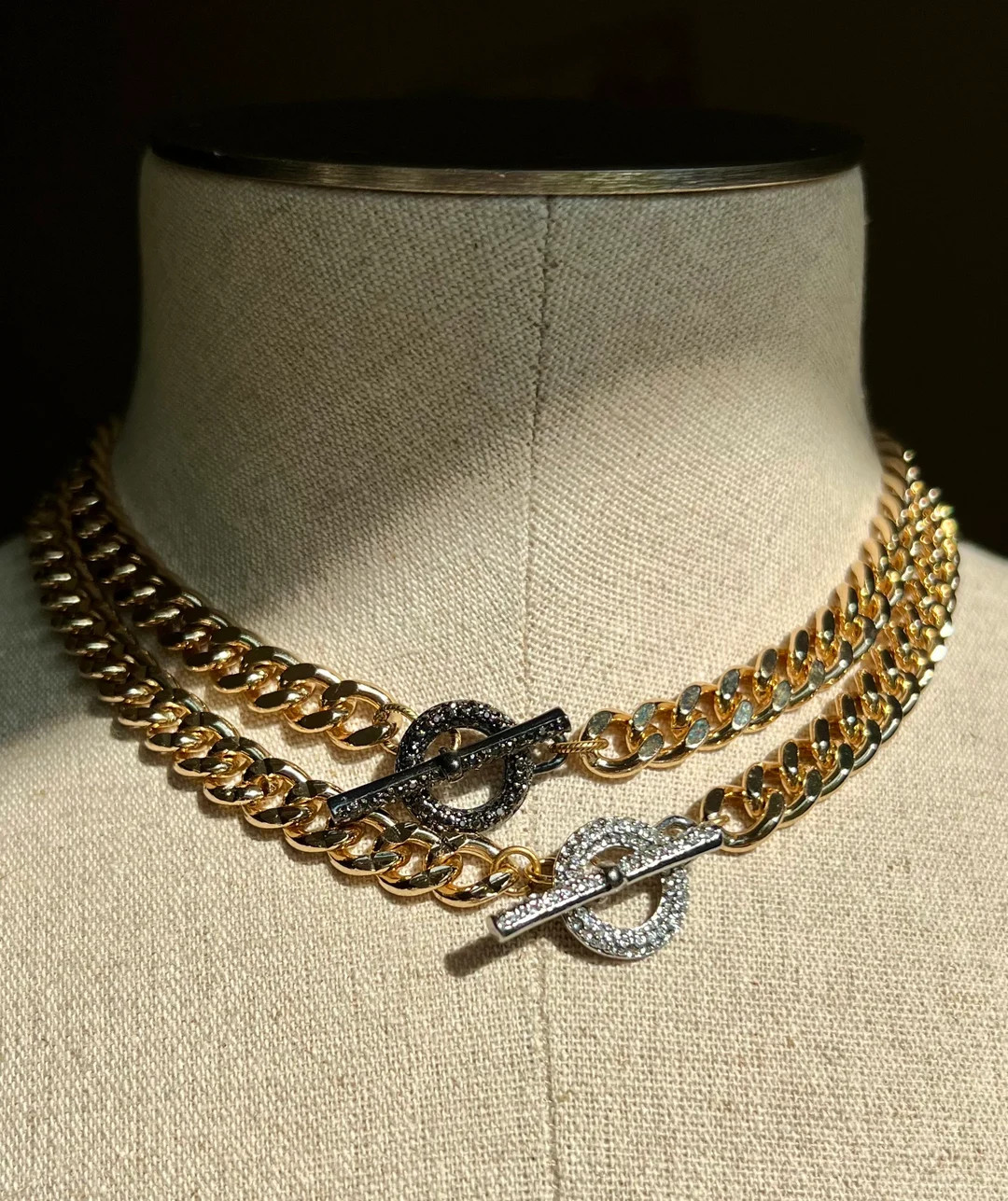 Pavé CZ Front Toggle Clasp on Chunky Cuban Chain - Etsy | Etsy (US)