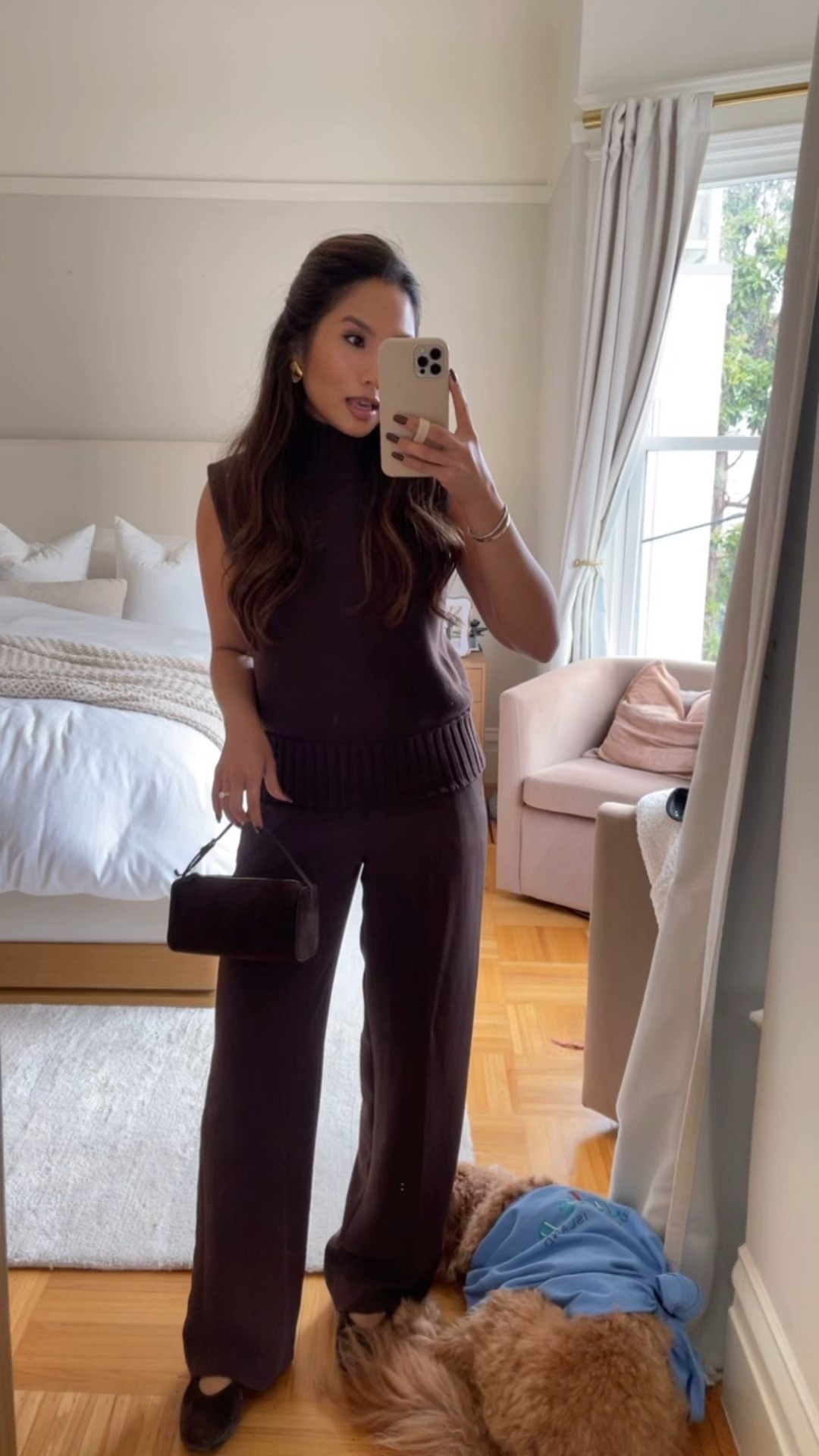 Monochrome chocolate brown!! Love a monochrome look

Sizing: 
Top - tts, xs
Pants - sized up, 2 short
Flats - tts 

#LTKPetite #LTKFindsUnder100