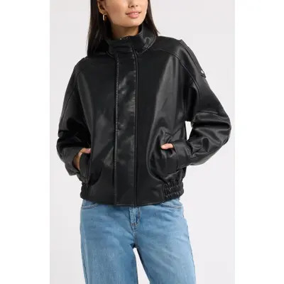 BP. Funnel Neck Faux Leather Jacket in Black at Nordstrom, Size Large | Nordstrom