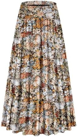 CYiNu Women's Chiffon Elastic High Waist Tiered Pleated Floral Printed A-Line Boho Long Maxi Skir... | Amazon (US)