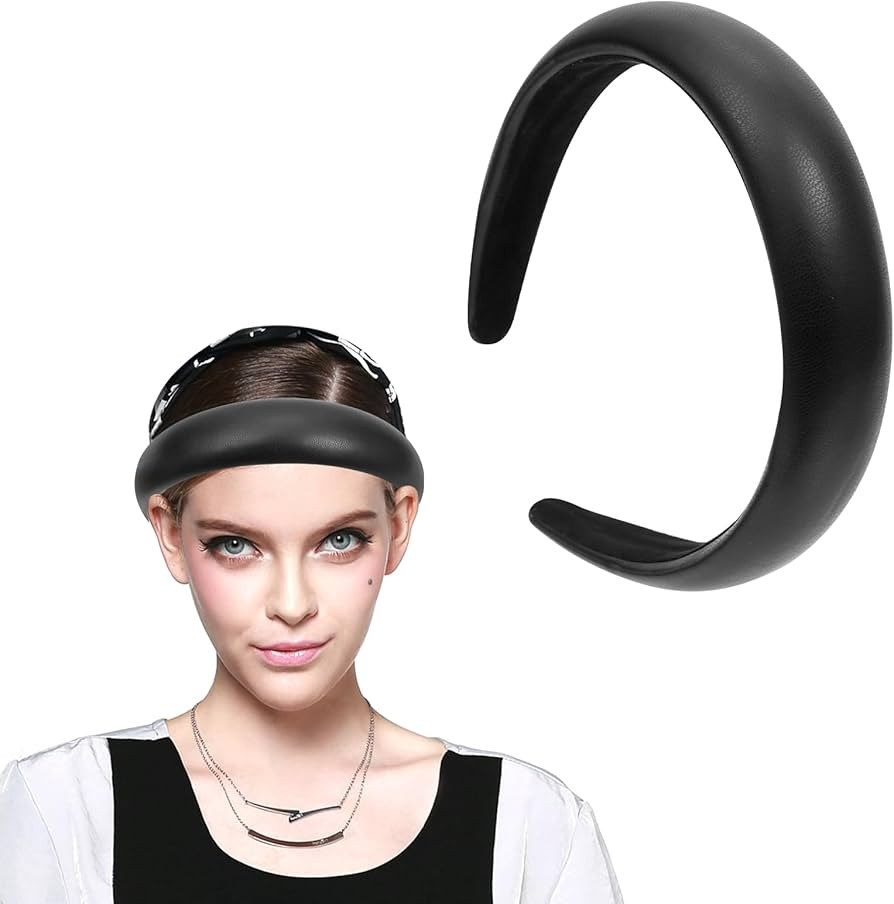 Black Wide Headband for Women Soft Leather Padded Headband Fashion Dressy Head Band High Elastic ... | Amazon (US)