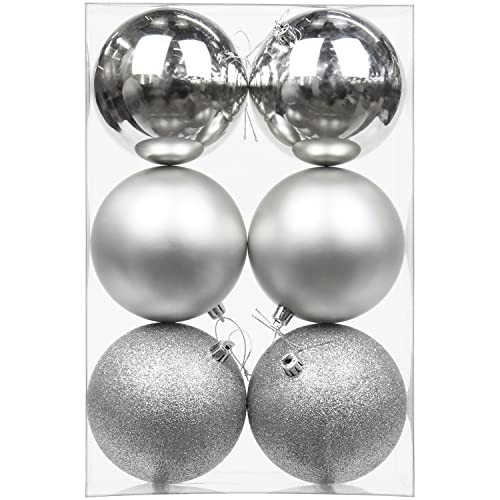 3.94" Large Christmas Balls Shatterproof Silver Christmas Ornaments 6 Pcs Big Christmas Ornaments Balls for Christmas Tree Holiday Wedding Party Decoration | Amazon (US)