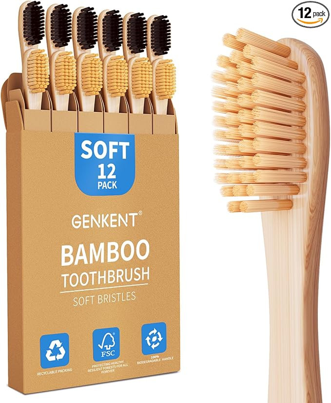GENKENT Bamboo Toothbrushes 12 Pack Natural Toothbrushes BPA Free Soft Bristles Toothbrush Eco Fr... | Amazon (US)
