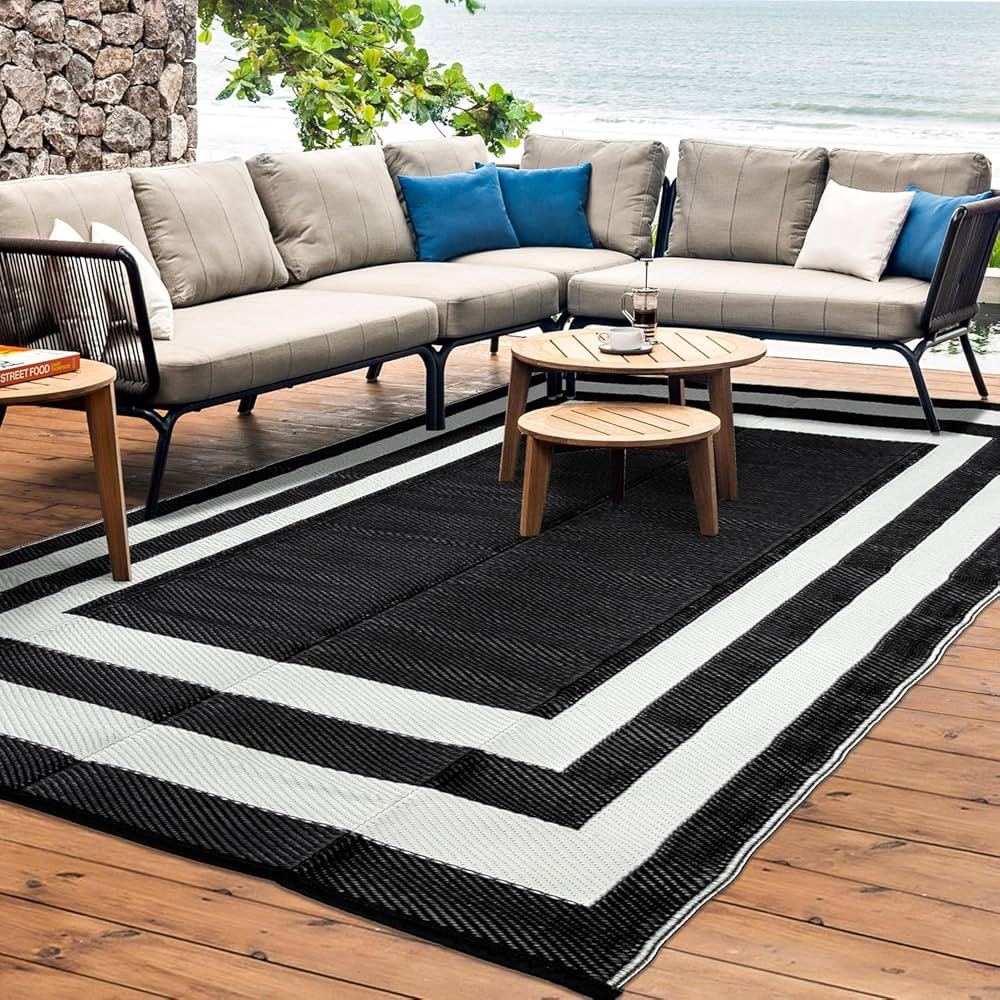Outdoor Rug Carpet Waterproof Reversible Mats 6x9 ft Patio Rug RV Camping Rug, Plastic Straw Rug ... | Amazon (US)