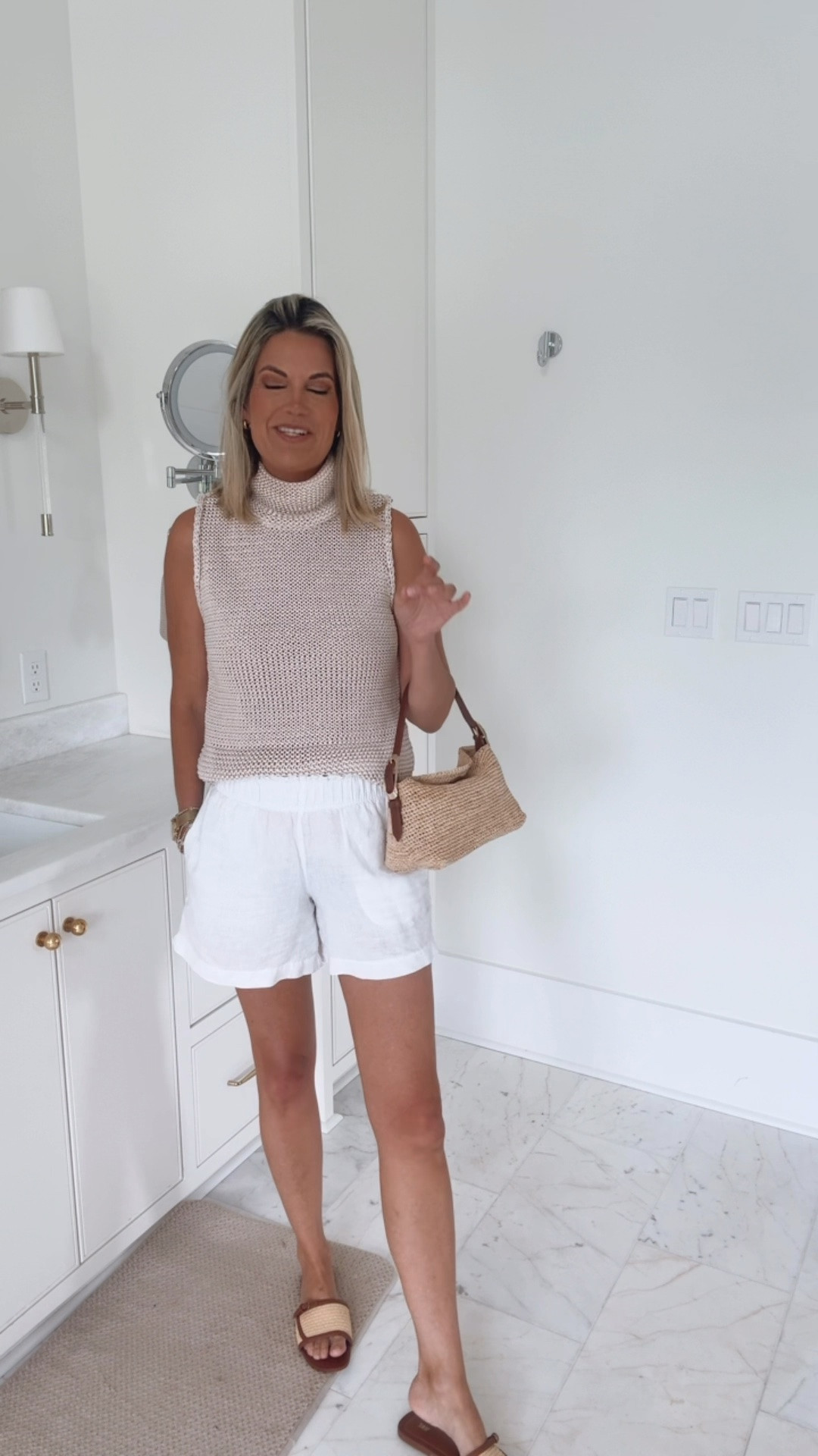 Pull on linen shorts. I am in size small.  And small top. Restocked in some sizes!  Sandals true to size.

#LTKTall #LTKOver40 #LTKootd