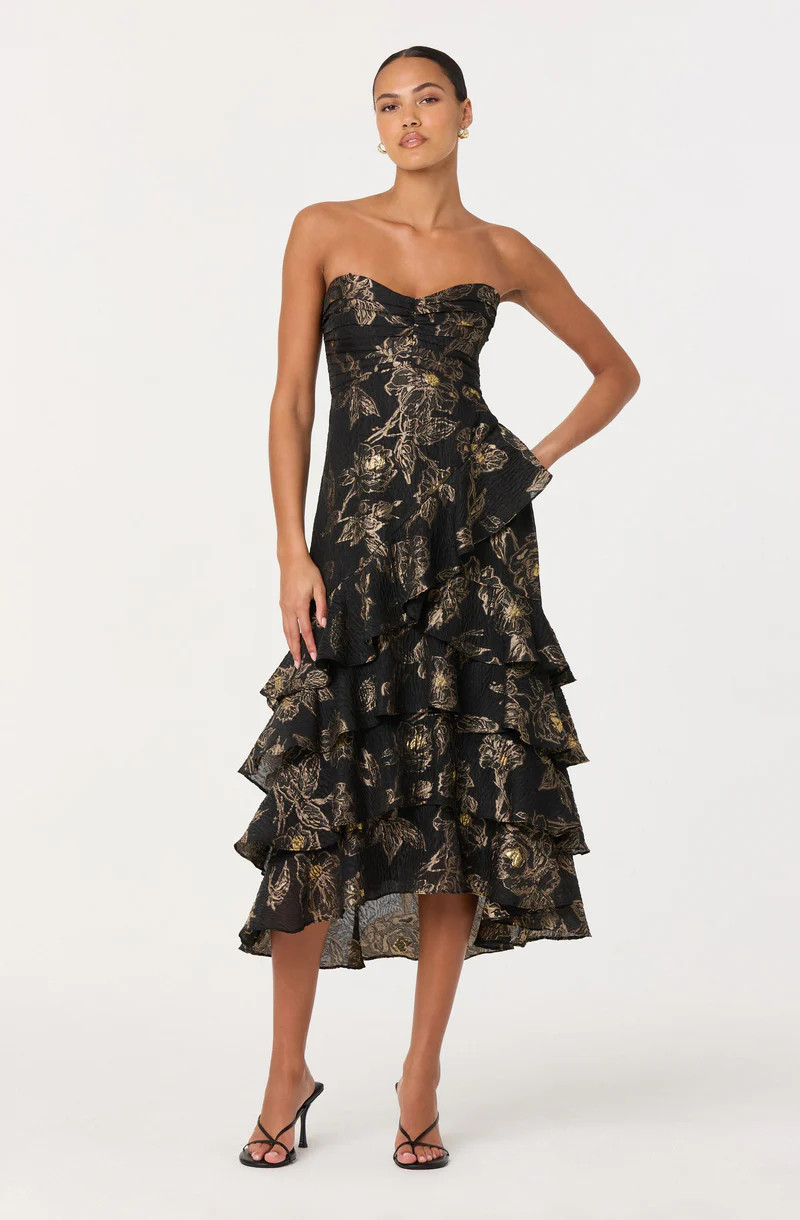 Marysia Strapless Metallic Floral Midi Dress - Black gold / XS | ASTR The Label (US)