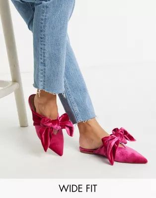 ASOS DESIGN Wide Fit Letty bow slingback ballet flats in pink | ASOS UK