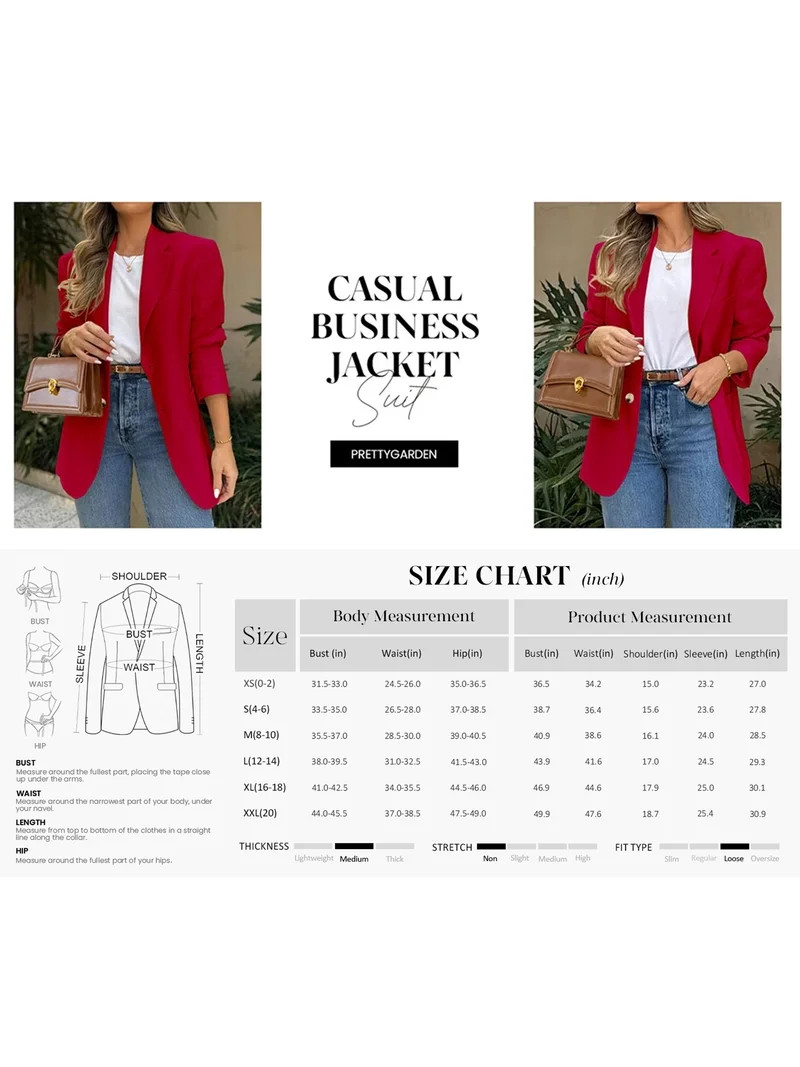 PRETTYGARDEN Women's Fall Blazers Button Down Fitted Lightweight Dressy Work Suit Jackets Trendy ... | Walmart (US)