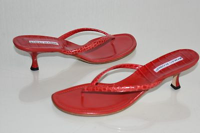 NEW MANOLO BLAHNIK ALLIGATOR CROCODILE SANDALS RED SLIDE KITTEN HEELS SHOES 40  | eBay | eBay US