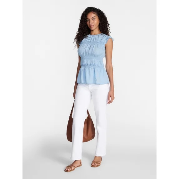 Time and Tru Women's Sleeveless Smocked Top with Ruffle Trim, Sizes XS-XXXL | Walmart (US)
