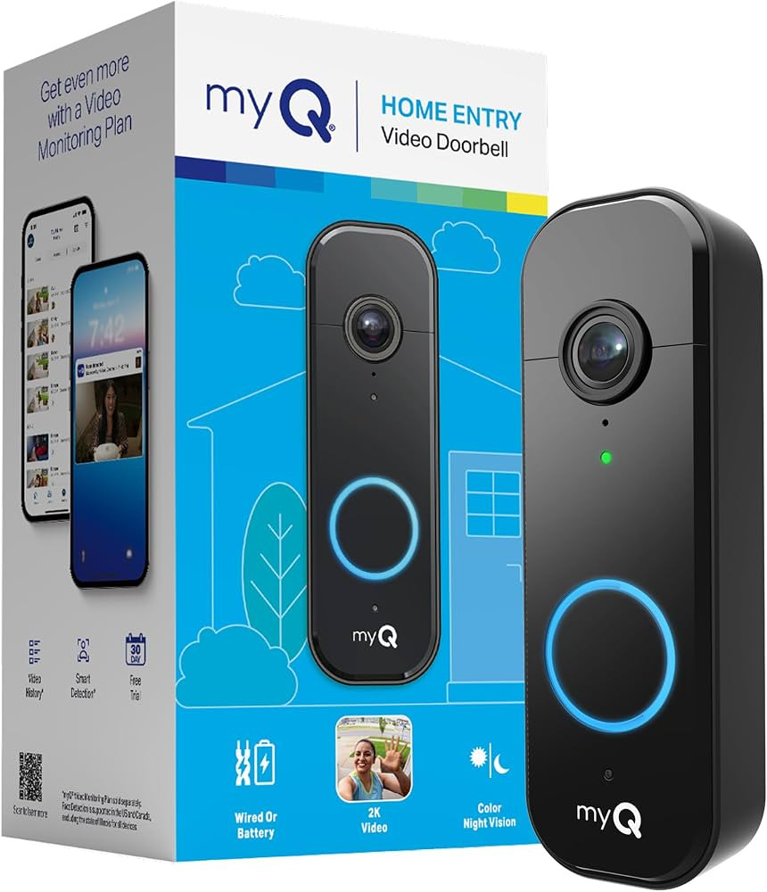 Chamberlain myQ Video Doorbell | 2K Camera, Battery/Wired, Color Night Vision, Live with 2-Way Ta... | Amazon (US)