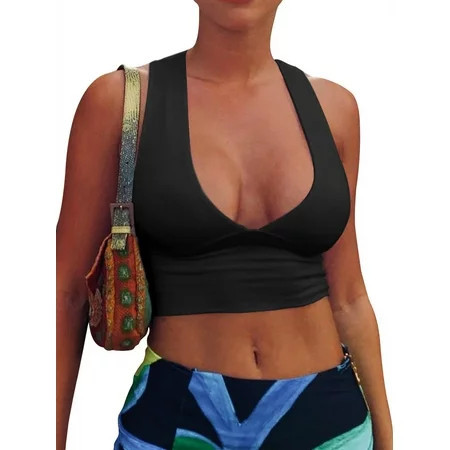 AEPEBO Sexy Crop Tops for Women Deep V Neck Sleeveless Plunge Racerback Tank Cropped Top | Walmart (US)