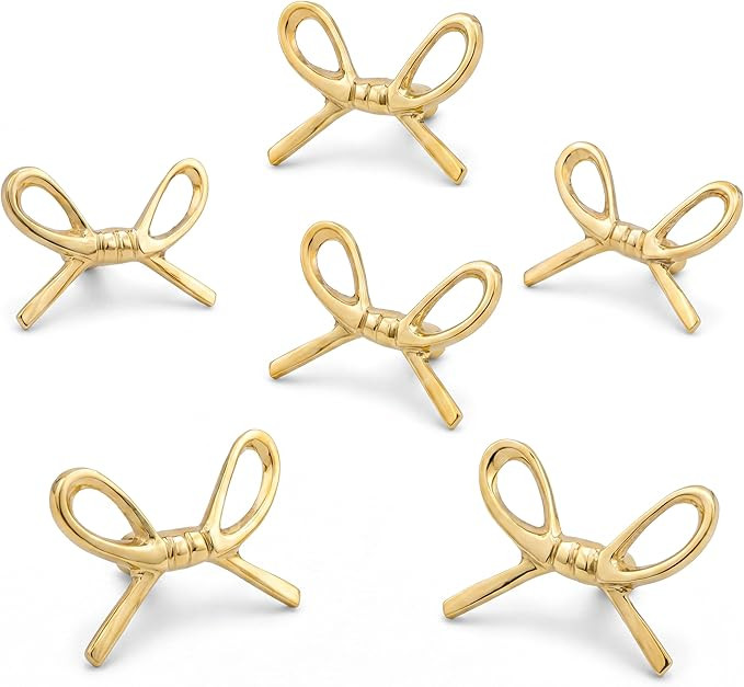 Indian Shelf 6 Piece Premium Solid Brass Bow Drawer Knobs - Vintage Gold Knobs for Dresser & Nurs... | Amazon (US)